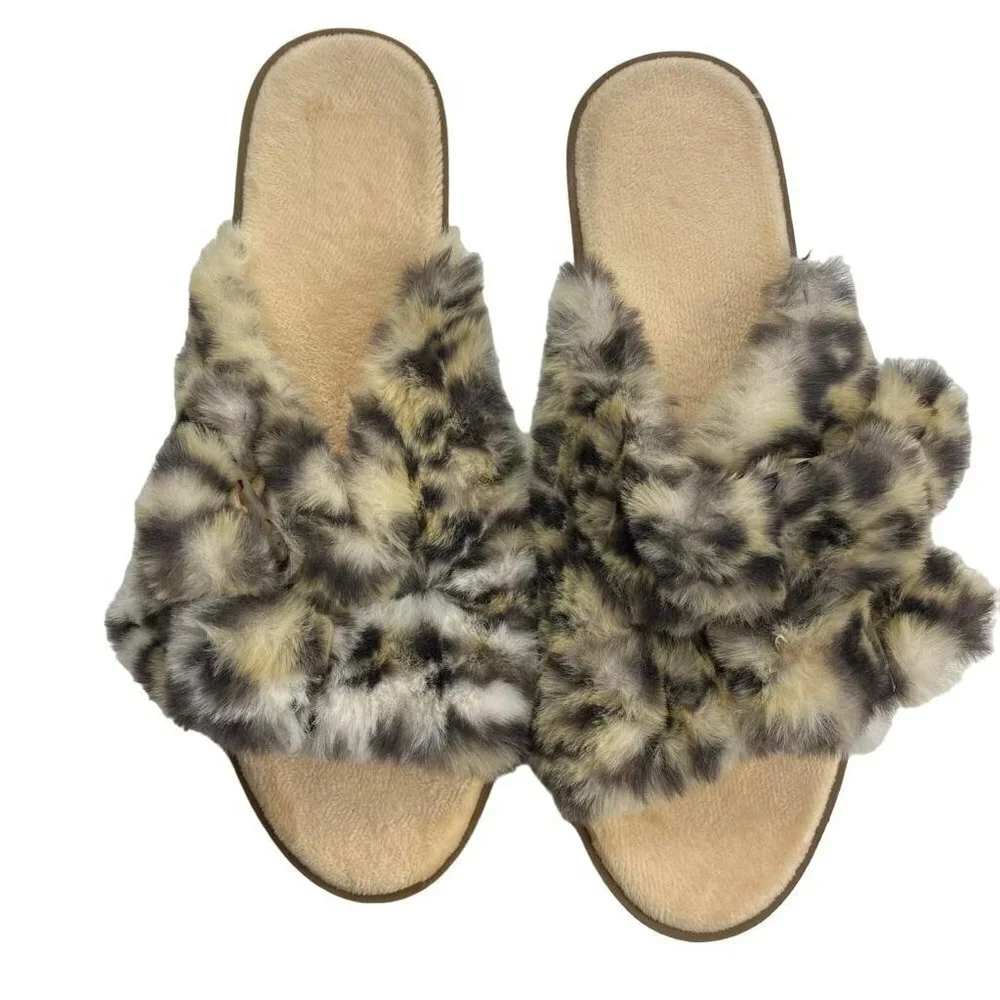 Loft Cheetah Faux Fur‎ Buckle Slippers Size M 7 - 8